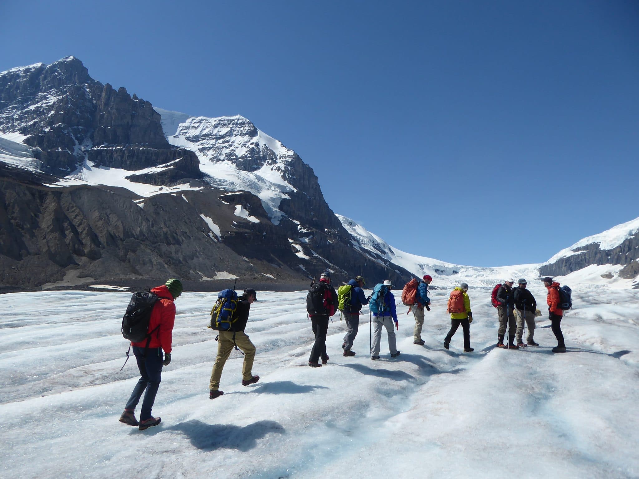 guests and guide on the Athabasca Glacier