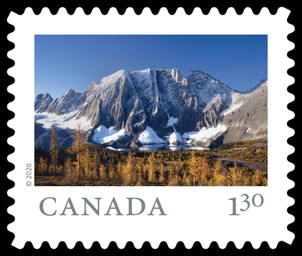 Postage stamp featuring photo of Floe Lake by Roger Hostin