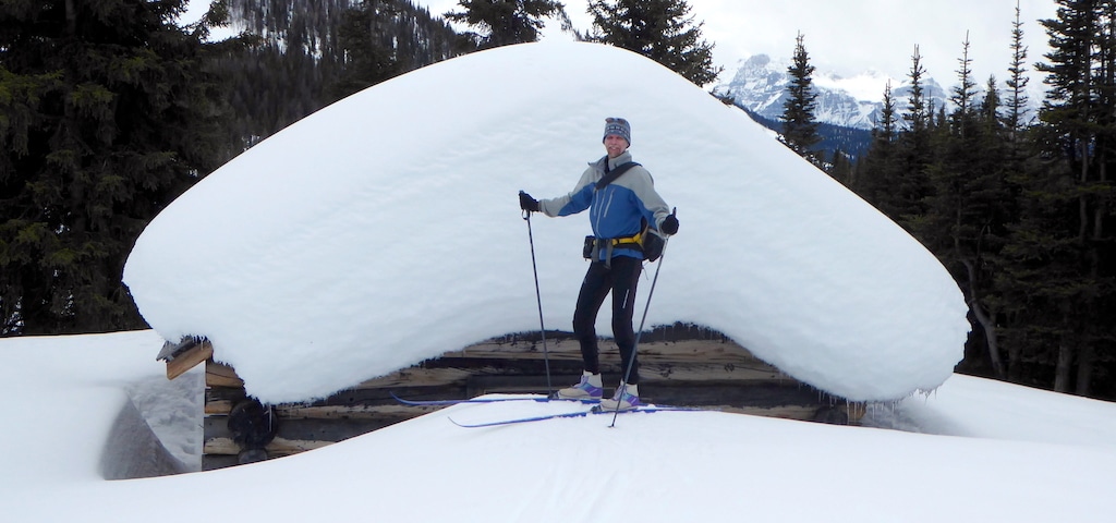Guide Joel Hagen on cross-country skis