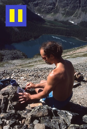 Rob Hemming painting alpine markers in 1986